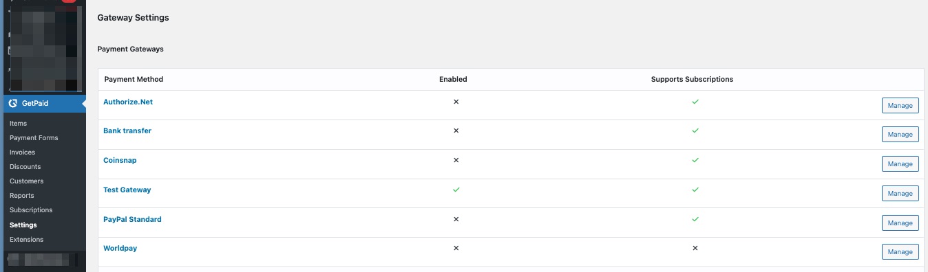 Getpaid settings payment Gateways